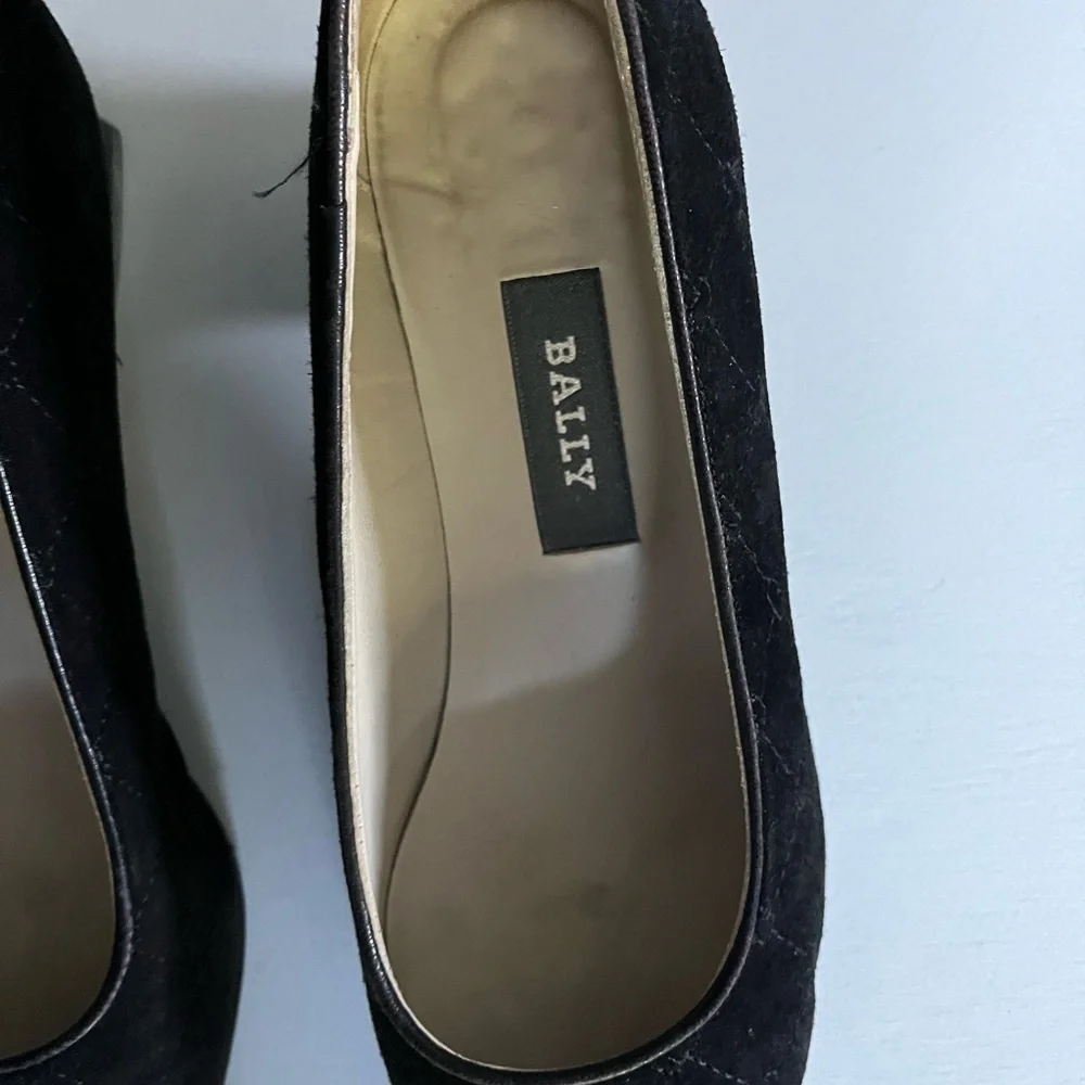 VTG Bally Black Suede Smooth Leather Combo Campanula Cap toe Pump Low Heel Sz 37 - Picture 3 of 13